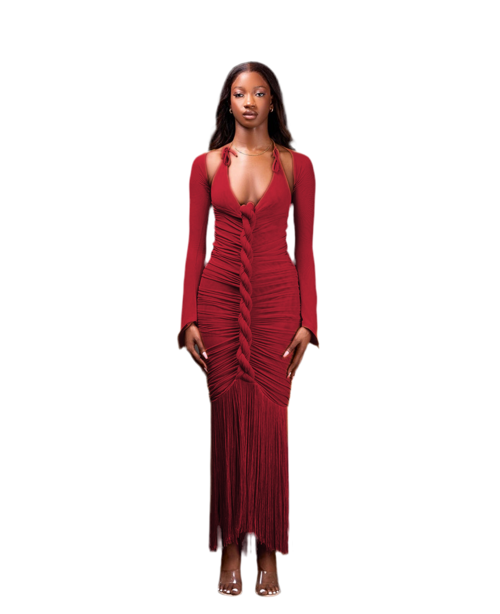 BURGUNDY MAXI CAPELLA DRESS