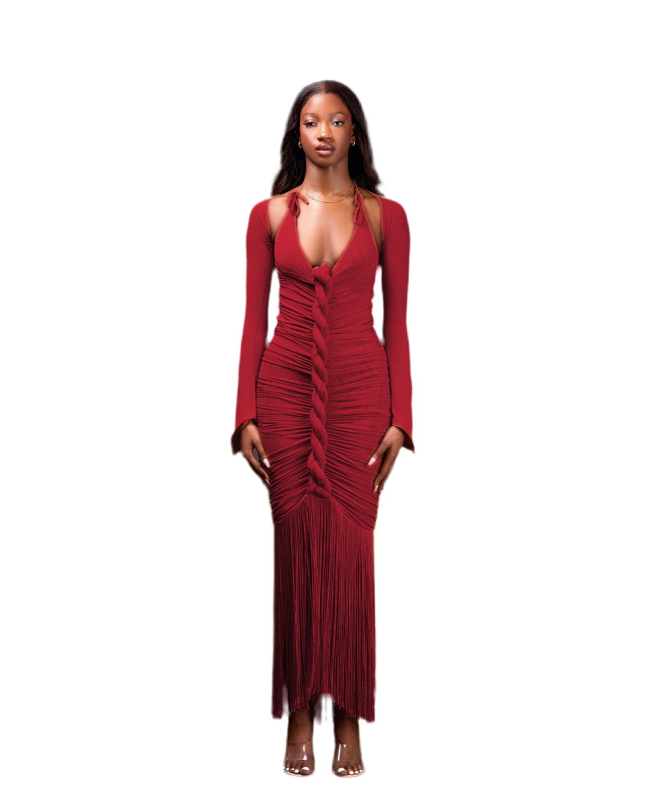 BURGUNDY MAXI CAPELLA DRESS