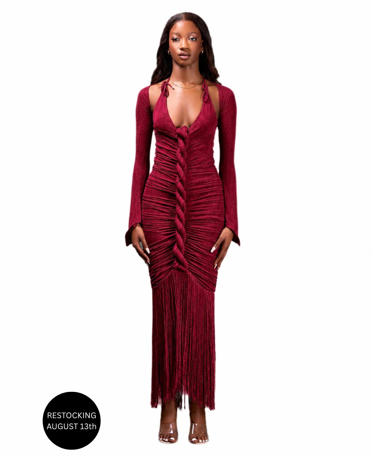 BURGUNDY MAXI CAPELLA DRESS