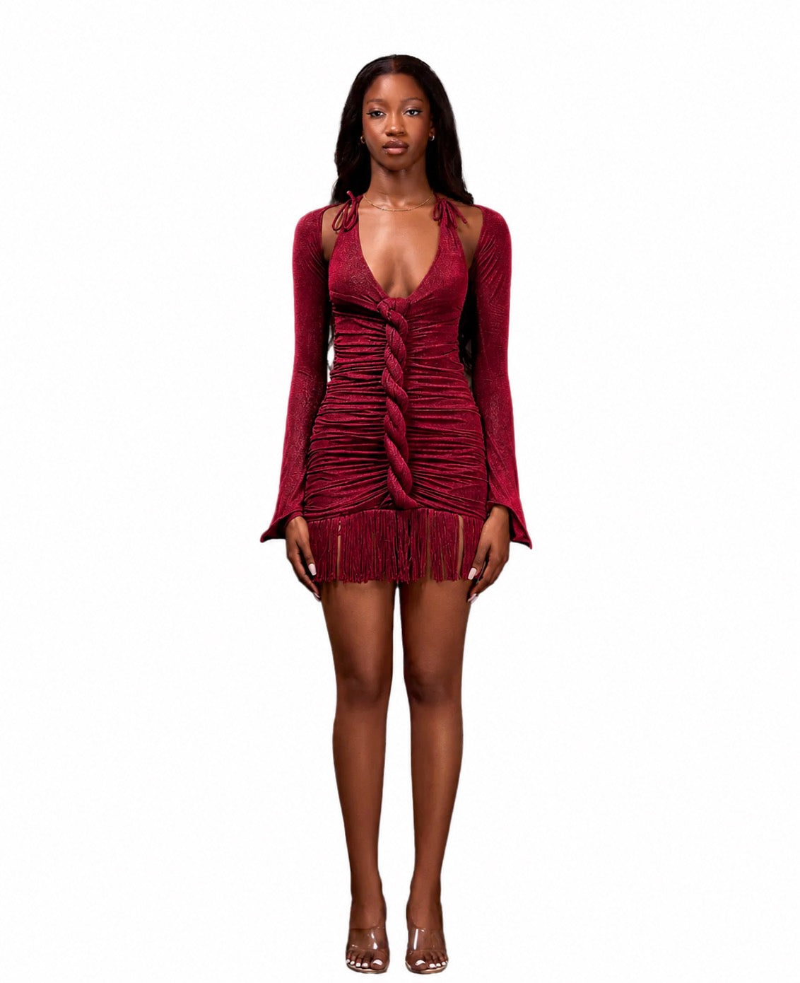 BURGUNDY MINI CAPELLA DRESS (made to order)
