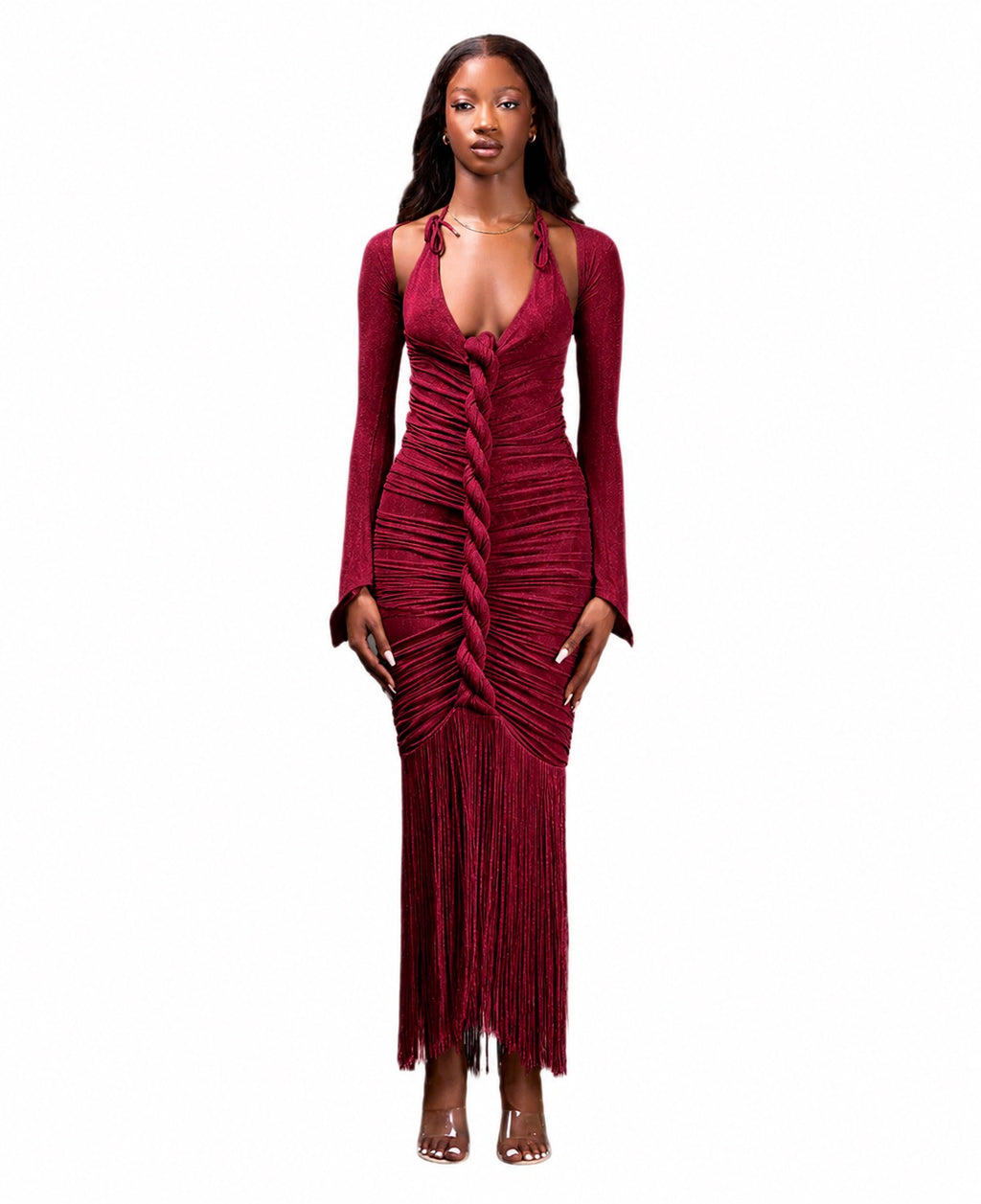 BURGUNDY MAXI CAPELLA DRESS