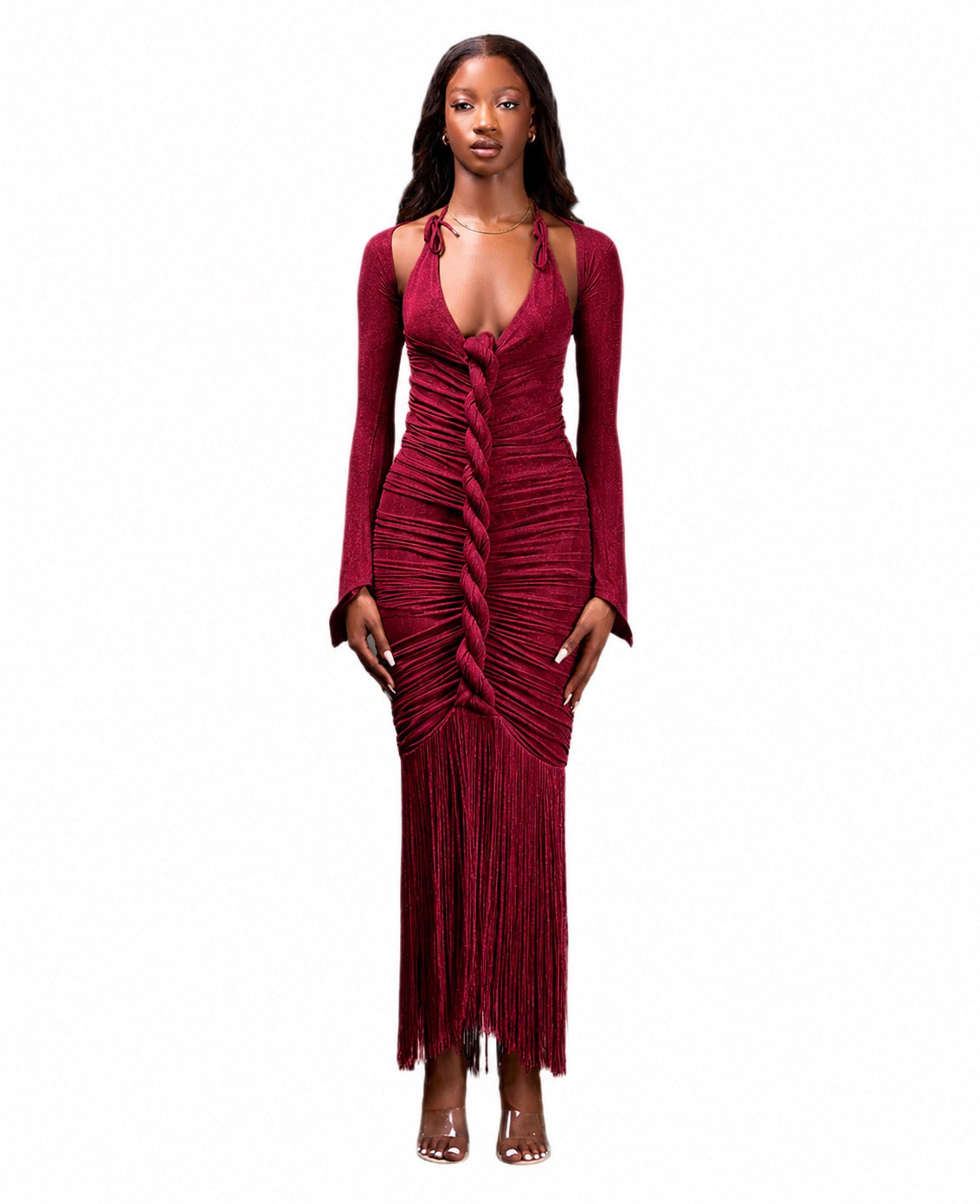 BURGUNDY MAXI CAPELLA DRESS (made to order)