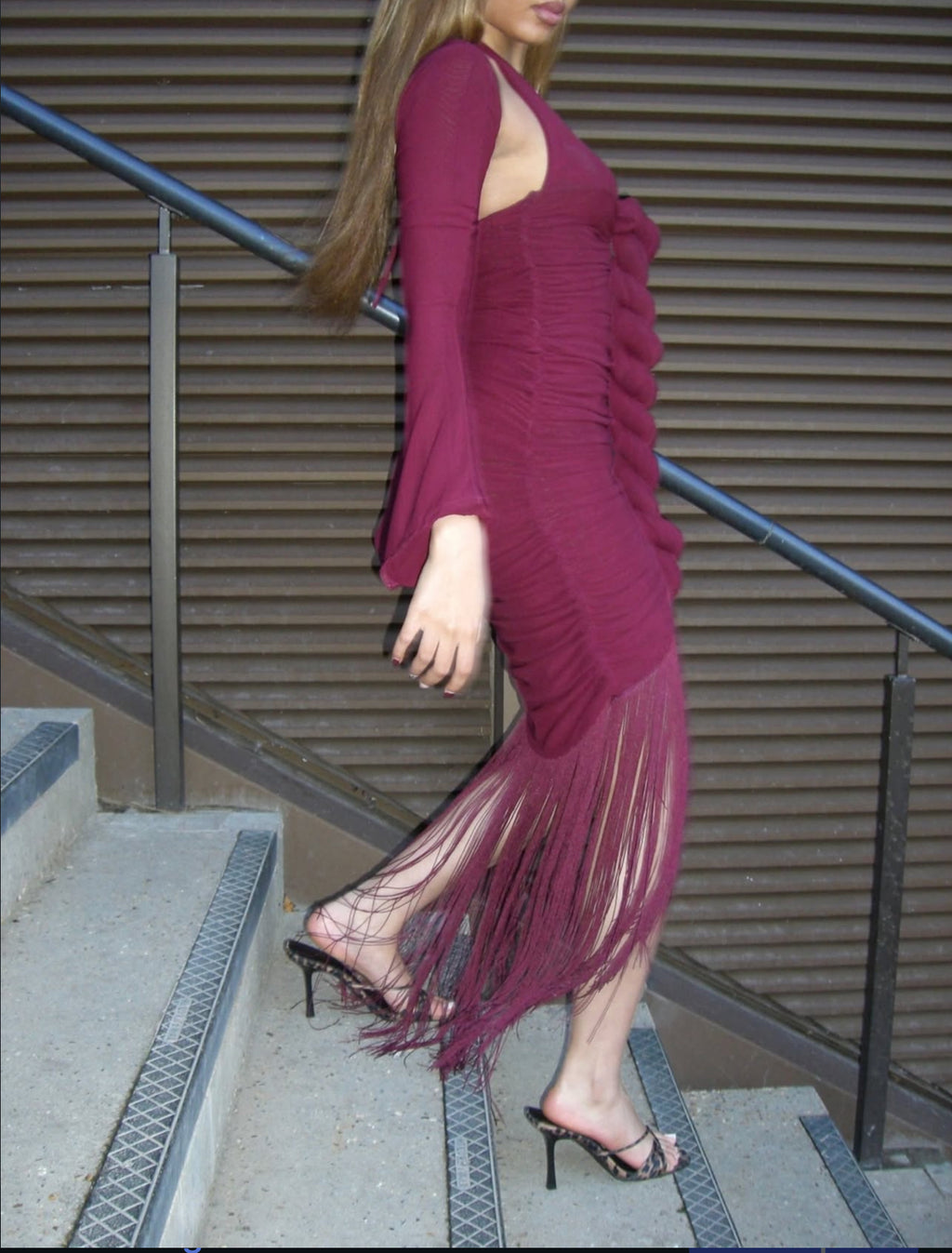 BURGUNDY MAXI CAPELLA DRESS